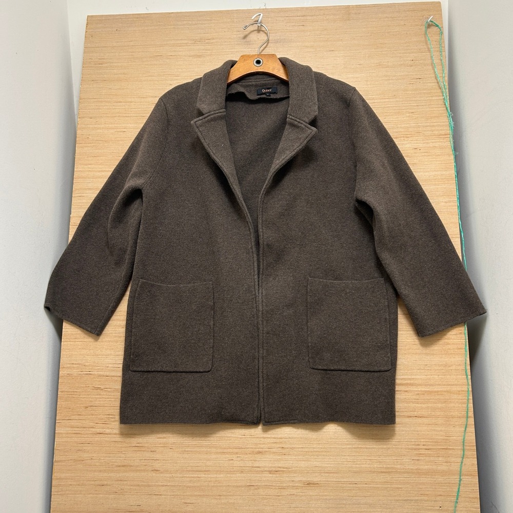 Quince Mongolian Cashmere Long Cardigan Coat Brown L Notched Lapel Open Front